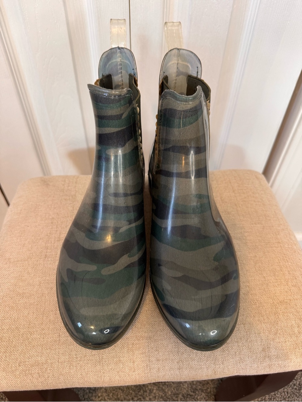 Jack Rogers Woman Sallie Ankle Green Camo Waterproof Rain Boots Scalloped Size 9 - Picture 6 of 15